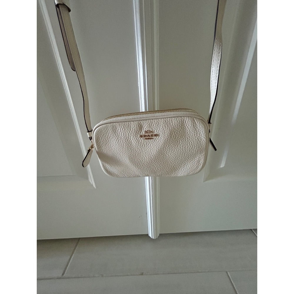Coach Double Zip Crossbody Bag Pebbled Leather Chalk White Gold Tone Hardware - Picture 3 of 8